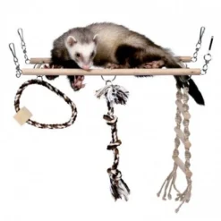 Materiel Jouet Rongeur/oiseau : Pont Suspendu En Bois - Lg : 35 Cm - D : 15 Cm